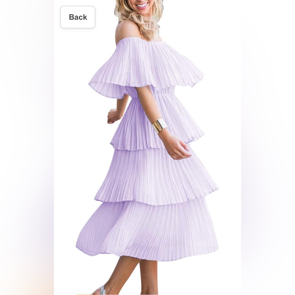 NWT ETCYY Women's Off The Shoulder Ruffles Loose Chiffon Midi Dress Size Large - Picture 2 of 10